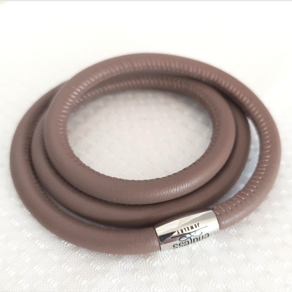 Endless Leather Charm Bracelet Triple Wrap Chocolate Brown Magnetic Clasp